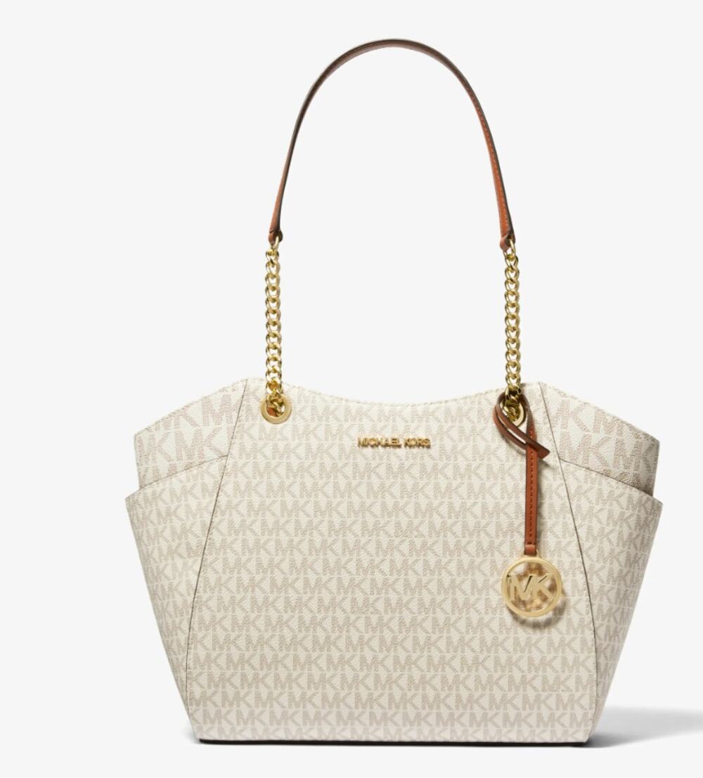 NWT Michael Kors Jet Set Large Signature Logo Shoulder Tote Bag Brown